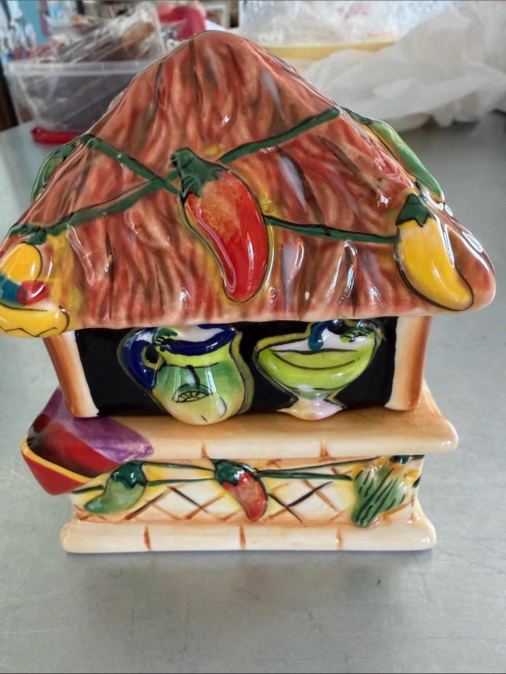 Hand-Painted Ceramic Chili Pepper Hut -Salt n Pepper Box- CLAY ART